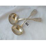 A pair of plain Georgian fiddle pattern ladles - 1824 by RR - 123gms