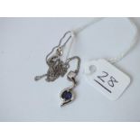 A white gold sapphire pendant neck chain in 9ct - 1.8gms