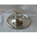 A large Asprey retailed clock inkstand (no clock) capstan shaped - 7" dia - Birmingham 1909