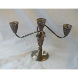 A contemporary design three-light candelabrum marked sterling - 7.5" high