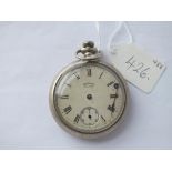 A gents metal pocket watch by Ingersol with seconds sweep