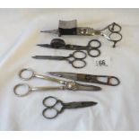 A pair of grape scissors, steel candle snuffers etc.