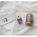 A silver stone set pendant & Chester silver thimble