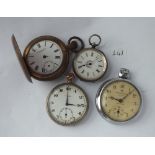 A ladies silver fob watch and three gents metal pocket watches
