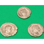 Roman three antoniniani. Gordian III (2) and Philip I. Metal detector finds