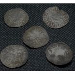 Five hammered pennies