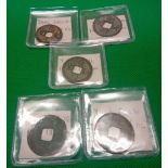 China Nothern Song Dynasty, five different cash coins, all 11th Century. Identified. Good condition