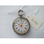 A ladies silver fob watch (cracked glass)