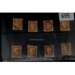 GB - Q.V. - 1841 - 1d reds unperf, all fine, Mxs plates 12-14-15-16-17-19-20-21 (8) fine lot