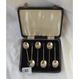 A set of six bean top spoons in fitted case - Birmingham 1939