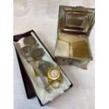 BOX WITH VARIOUS ELIZABETH II CROWNS ON PENDANT & WHITE METAL LADIES ROTARY BRACELET WATCH & WHITE