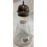 VINTAGE GLASS SUGAR CASTER WITH HALL MARKED SIL TOP