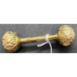 BRASS EMBOSSED DOUBLE ENDED BABY RATTLE