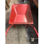 RED PAINTED METAL HARD RUBBER WHEELED WHEEL BARROW