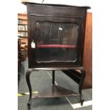 STAINED WOOD GLAZED CORNER CABINET