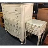 ART NOUVEAU STYLE BOW FRONTED CHEST OF 4 DRAWERS & MATCHING BEDSIDE TABLE