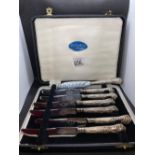 CASE SET OF 6 SIL HANDLED TEA KNIVES & 1 BUTTER KNIFE