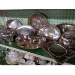 SHELF OF VARIOUS PLATED WARE