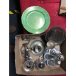 CARTON OF PLATED WARE & A PLATED TRAY WITH PLATED WARE