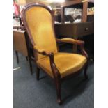GOLD VELOUR & STUDDED REPRODUCTION UPHOLSTERED ELBOW CHAIR