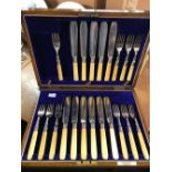 BOX OF FISH KNIVES & FORKS INCOMPLETE