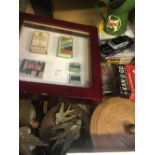 DISPLAY OF VINTAGE CIGARETTE PACKETS, A CASTROL OIL CAN, BUTTONS & BRIC-A-BRAC