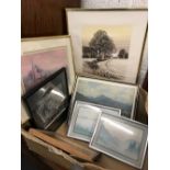 BOX CONTAINING A QUANTITY OF ASSORTED PICTURES, OIL, WATERCOLOUR AND PRINTS