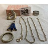 2 SIL PENDANTS, SIL NECKLACE & 2 SIL RINGS