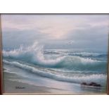 AN OIL PAINTING ON CANVAS, STUDY OF WAVES, SIGNED