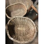 2 WICKER BASKETS & WOOD FRAMED MIRROR