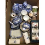 CARTON WITH COPELAND SPODE ITALIAN COFFEE CUPS, SPODE TEA POT & OTHER MIXED CHINAWARE