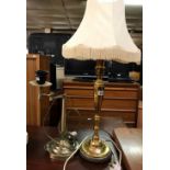 BRASS EFFECT PILLAR TABLE LAMP & A HINGED TABLE LAMP