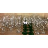 2 SHELVES OF GLASSES, WINE GLASSES OTHER GLASSES & DESSERT GLASSES