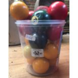 TUB OF MISC SNOOKER, BILLIARD, POOL BALLS