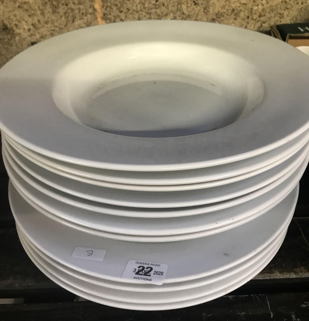 11 LARGE WHITE CHINA SOUP PLATES