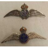 A SIL & ENAMEL R.A.F WINGS BROOCH & A SIL & ENAMEL 3 COLOUR NAVEL BROOCH