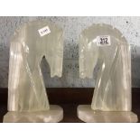 PAIR OF GLASS HORSE BOOKENDS