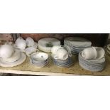 SHELF WITH CUPS & SAUCERS BY ARCOPAL OF FRANCE & GERMAN CHINAWARE