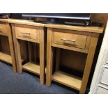 PAIR OF MODERN TEAK HALL TABLE WITH DRAWERS