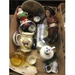 2 CARTONS OF MIXED CHINA & GLASS INCL; CART HORSE, COMMEMORATIVE PLATES & DELFT BLUE SCARF'S