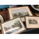 A BOX CONTAINING A GROUP OF 10 ASSORTED, MOSTLY COLOURED ANTIQUE ENGRAVINGS OF VARIOUS UK