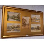 FIVE 19TH CENTURY WATERCOLOURS OF RIVER LANDSCAPES IN ONE FRAME.