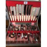 CUTLERY BOX & CUTLERY & 2 FRAMED PICTURES
