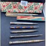 5 METAL & SIL PLATED PROPELLING PENCILS & 1 OTHER