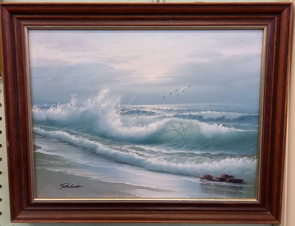 AN OIL PAINTING ON CANVAS, STUDY OF WAVES, SIGNED - Image 2 of 2