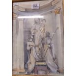 WATERCOLOUR OF A STATUE GROUP