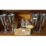 SHELF OF PLATED GOBLETS & OTHER PLATED WARE