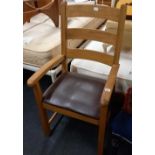 LARGE LIGHT OAK & UPHOLSTERED CARVER CHAIR