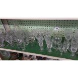 SHELF OF VARIOUS CUT GLASS WINE & SHERRY GLASSES, TUMBLERS, GOBLETS & 2 BABYCHAM GLASSES