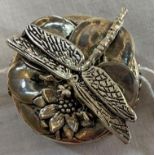 SIL SCENES SIL PLATED PILL OR SNUFF TRINKET BOX WITH DRAGONFLY 1. 1/4 '' DIA